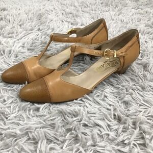 SALVATORE FERRAGAMO‎ Brown  Leather Pumps 7 AAA Vintage 2 Tone Ankle Strap
